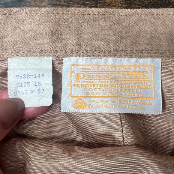 VTG Pendleton Wool Skirt Sz 12 Tan Academia Prep Old Money Ivy League Neutral - Picture 8 of 11